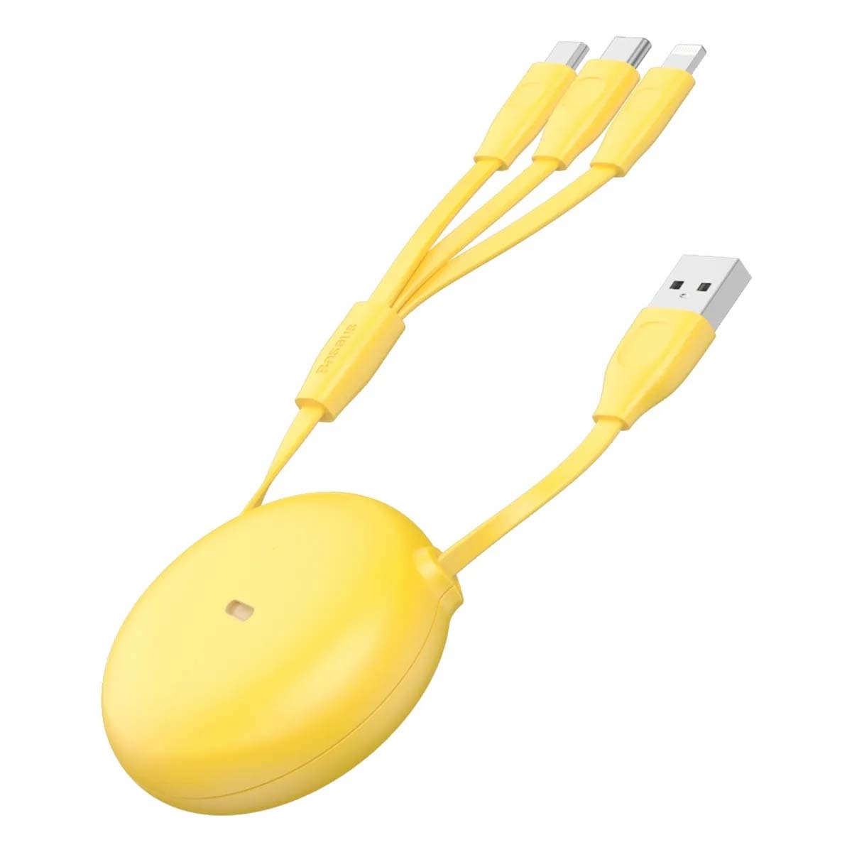 Кабель рулетка Baseus Let`s go 3 in 1 USB на Micro USB, USB Type C, APPLE Lightning 8 pin, 2А, длина 0.85 метра, цвет желтый