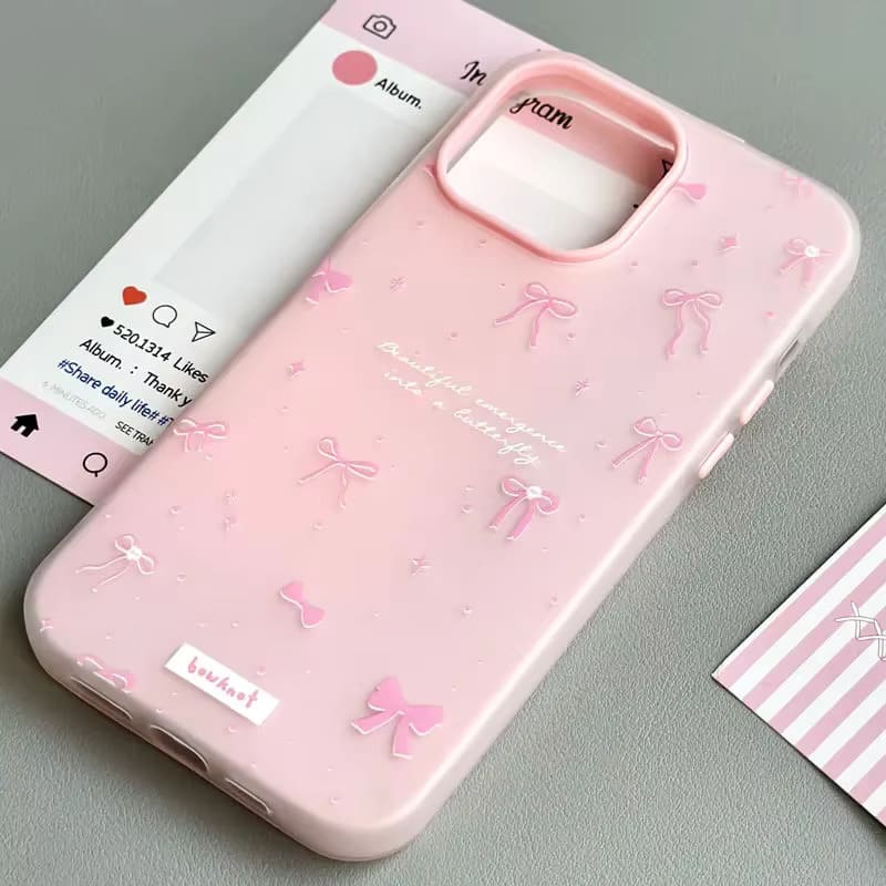 Чехол-накладка Jelly Bowknet для Apple iPhone 15 Pro Max, силиконовая, рисунок снежинки и бабочки, цвет розовый