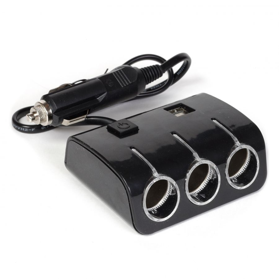 Автомобильный разветвитель OLESSON 1505, 120W, 12/24V, 3 выхода, 2 USB входа, кнопка выключения, цвет черный