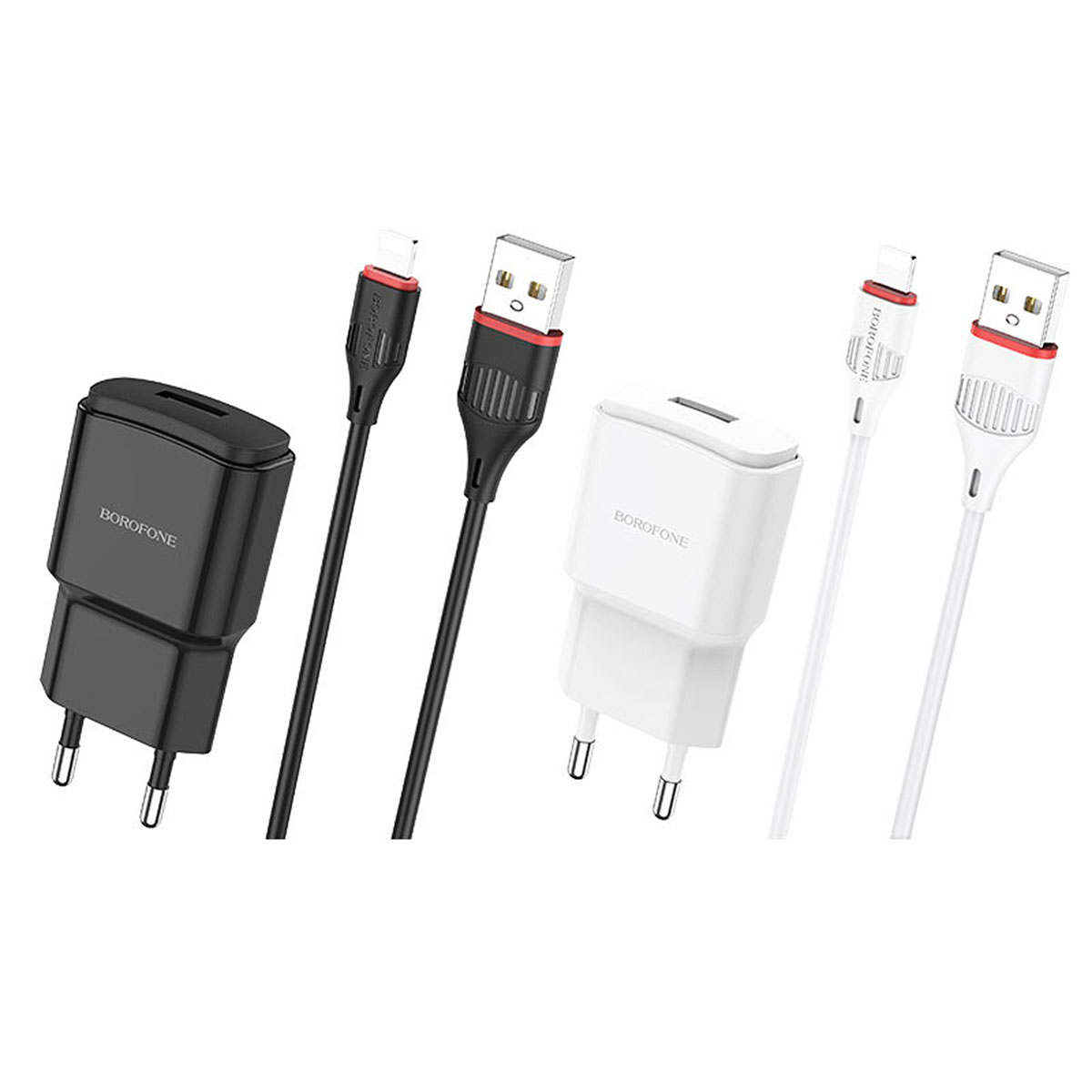 СЗУ (сетевое зарядное устройство) BOROFONE BA48A Orion с кабелем Lightning 8 pin, 2.1A, 1 USB, длина 1 метр, цвет черный