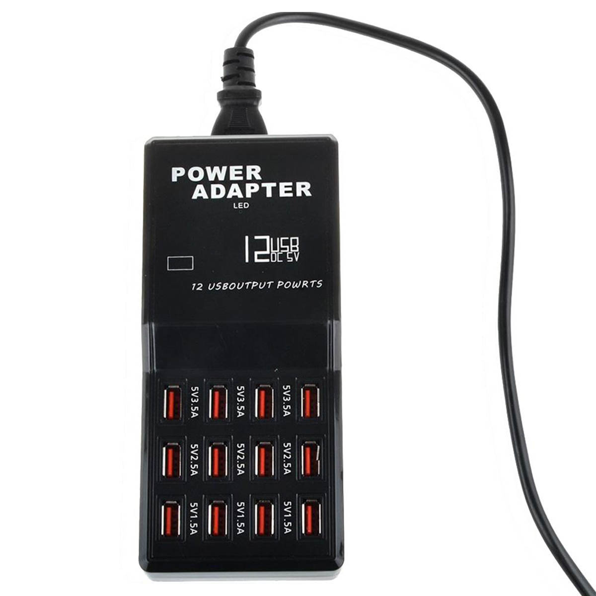 СЗУ (Сетевое зарядное устройство) W-858, 12 портов, цвет черный