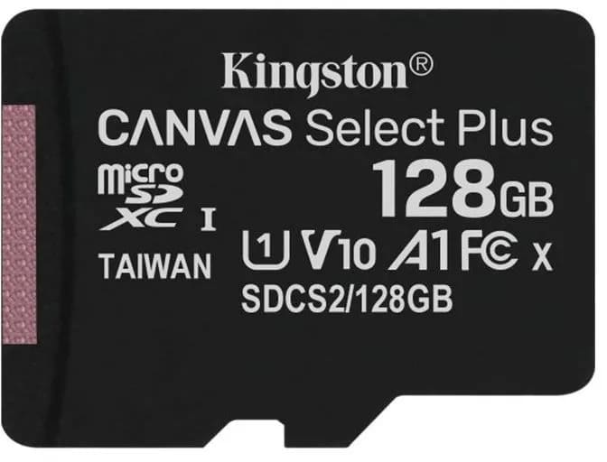 Карта памяти MicroSDXC 128GB Kingston Canvas Select Plus Class 10, UHS-I, U1, 100 Mb/s (SDCS2/128GBSP), без адаптера, цвет черный