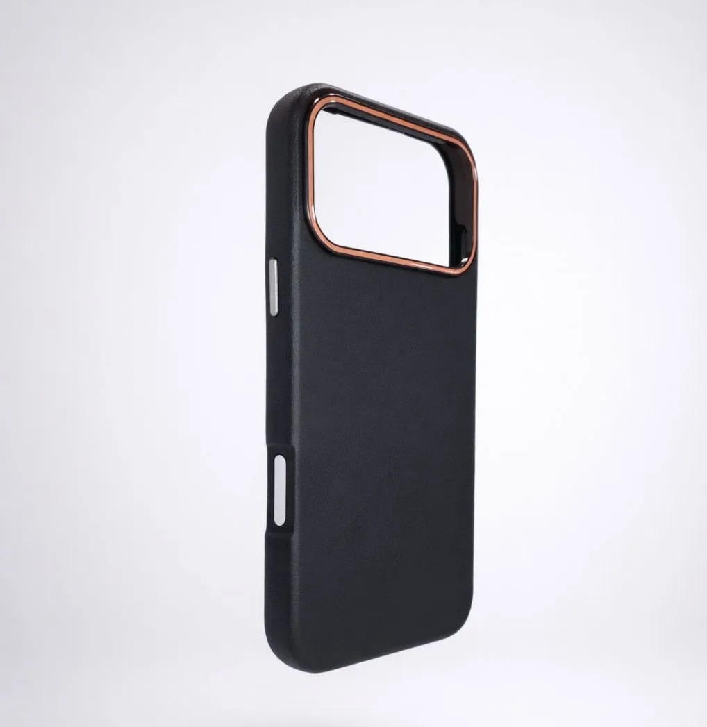 Чехол накладка для APPLE iPhone 17 Pro Max, ударопрочный, силикон, пластик, эффект кожи, цвет черный