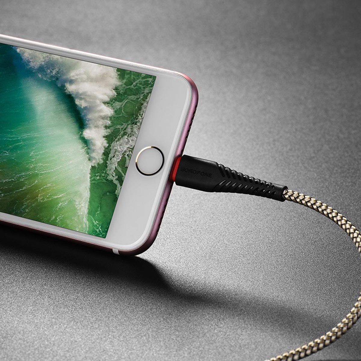 Кабель BOROFONE BX25 Powerful APPLE Lightning 8 pin, 2.4A, длина 1 метр, силикон, нейлоновая оплетка, цвет черный