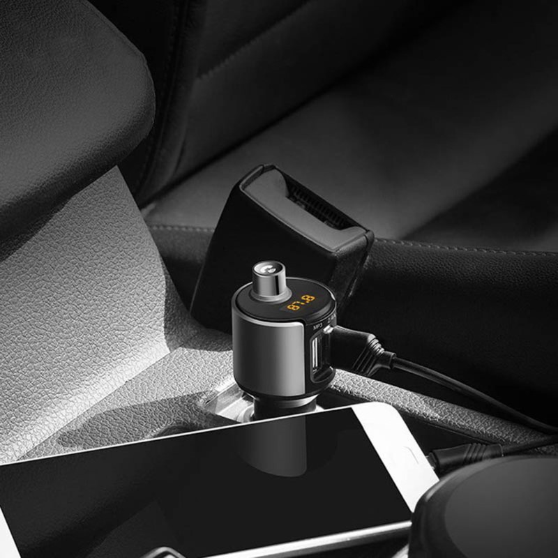 HOCO E19 Smart беспроводной FM transmitter, FM модулятор, АЗУ (автомобильное зарядное устройство) на 2 USB порта 5V-2.4A, цвет черный