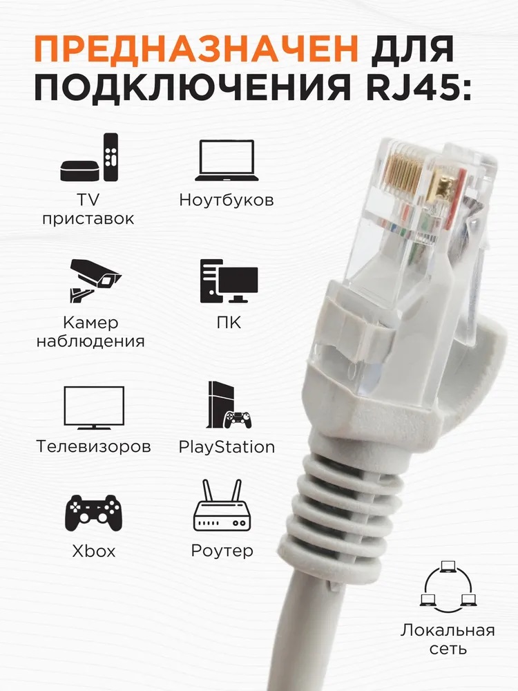 Патч-корд UTP Cablexpert кат.5e, сетевой кабель для интернета, длина 15 метров, литой, многожильный, цвет серый