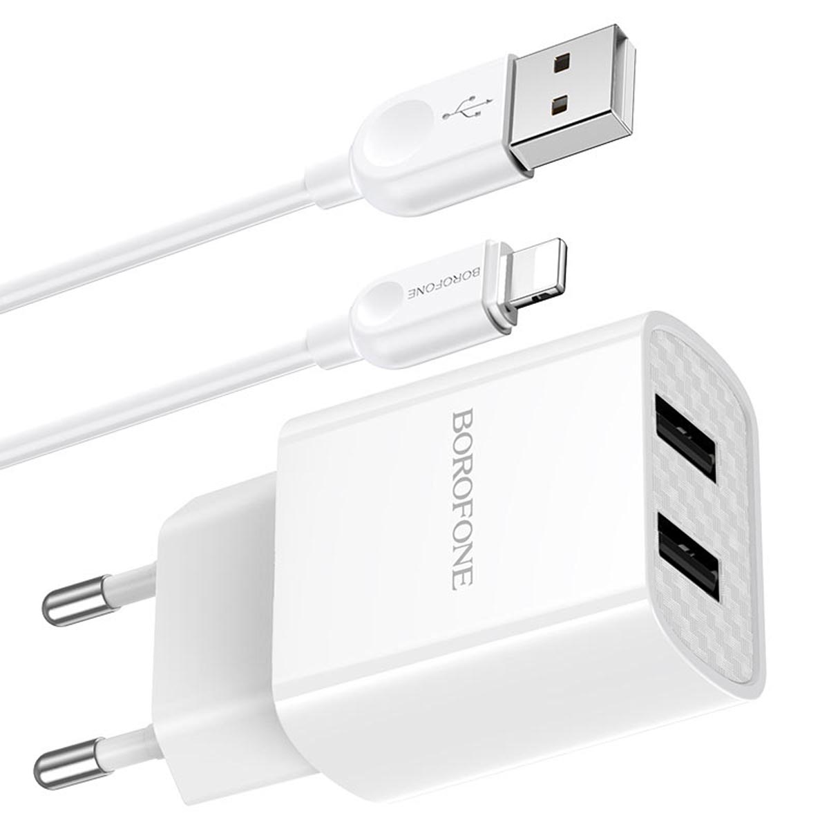 СЗУ (Сетевое зарядное устройство) BOROFONE BA53A Powerway с кабелем APPLE Lightning 8 pin, 2.1А, длина 1 метр, цвет белый | Последняя цена