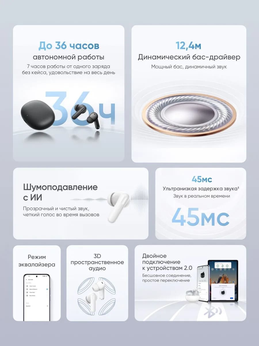 Гарнитура (наушники с микрофоном) беспроводная RMA2506, Realme TechLife Buds, цвет черный