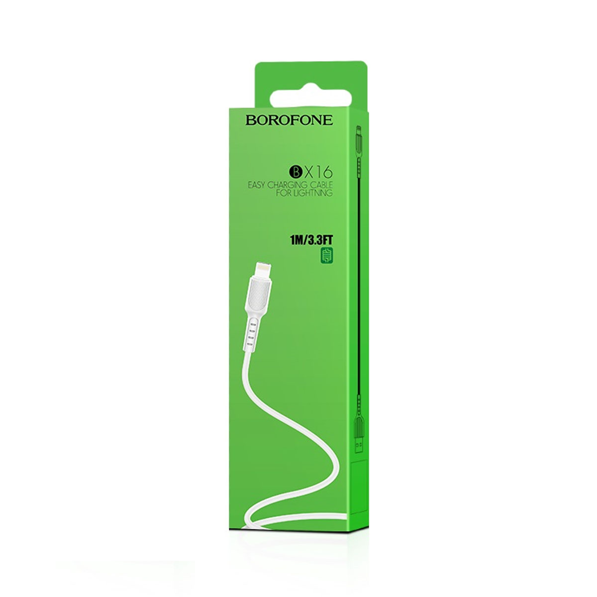 Кабель BOROFONE BX16 Easy Lightning 8 pin, 2A, длина 1 метр, силикон, цвет белый