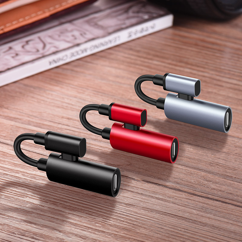 HOCO LS18 адаптер / конвертер /  аудио преобразователь для APPLE lightning 8-pin на наушники 8 pin и зарядный кабель 8 pin, цвет черный.