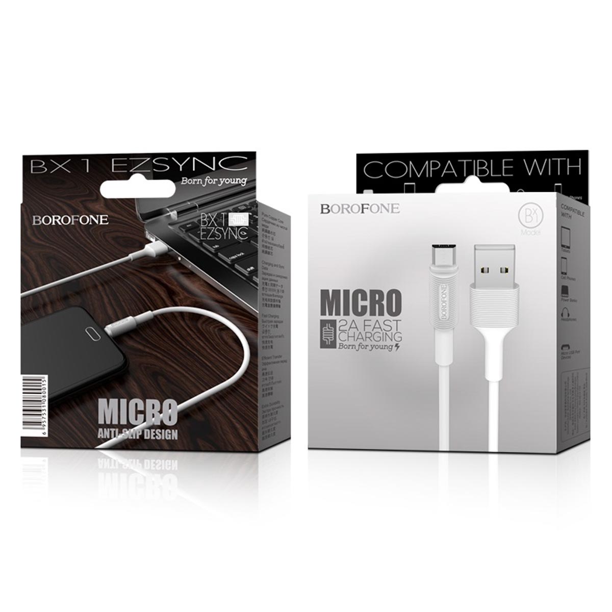 Кабель BOROFONE BX1 EzSync Micro USB, 2A, длина 1 метр, силикон, цвет белый
