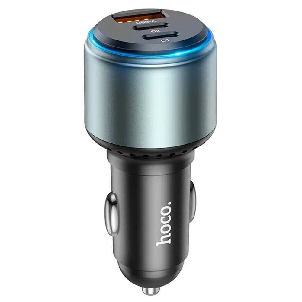 АЗУ (Автомобильное зарядное устройство) HOCO NZ9, 95W, 1 USB, 2 USB Type C, PD65W, QC3.0, цвет серебристо черный