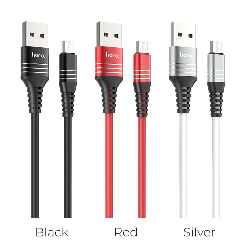 HOCO U46 Tricyclic кабель для зарядки и передачи данных USB для Micro USB, длина 1 метр, ток до 2А, оплетка TPE, цвет красный.