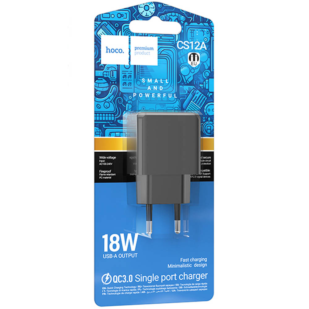 СЗУ (Сетевое зарядное устройство) HOCO CS12A, 18W, 1 USB, QC3.0, цвет черный