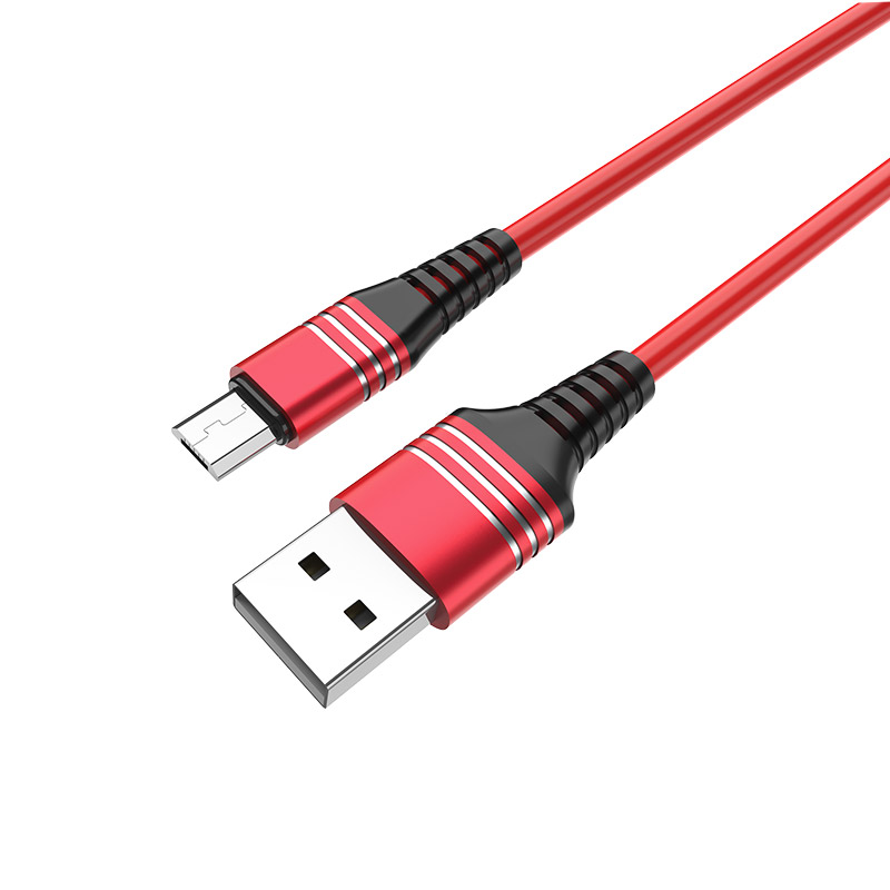 HOCO U46 Tricyclic кабель для зарядки и передачи данных USB для Micro USB, длина 1 метр, ток до 2А, оплетка TPE, цвет красный.