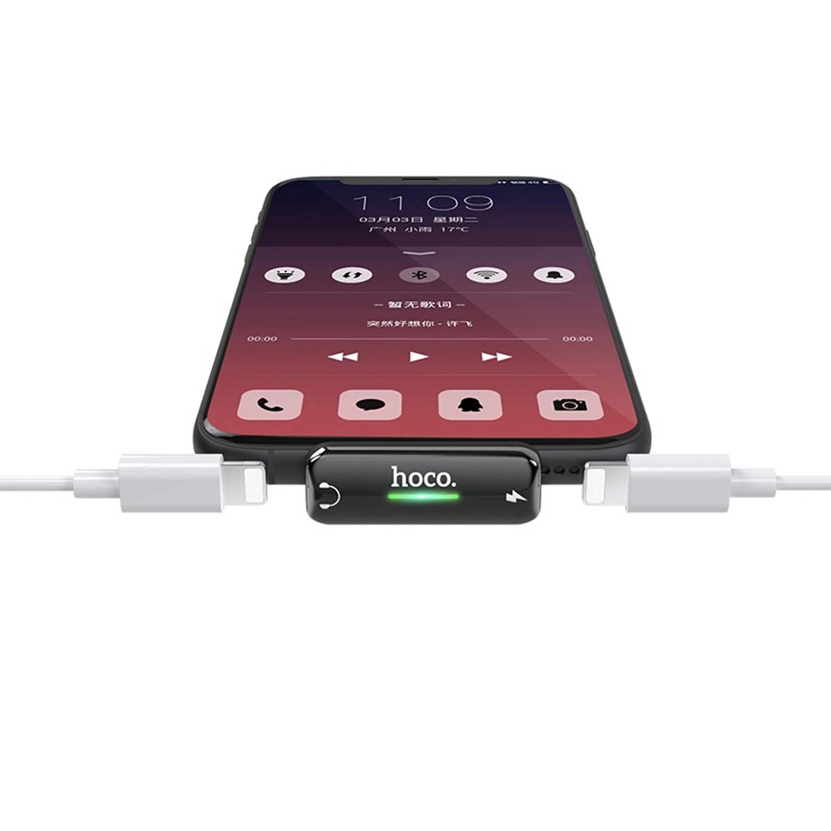 Цифровой аудио конвертер, переходник, HOCO LS27 APPLE Lightning 8 pin на 2 APPLE Lightning 8 pin, цвет черно серый