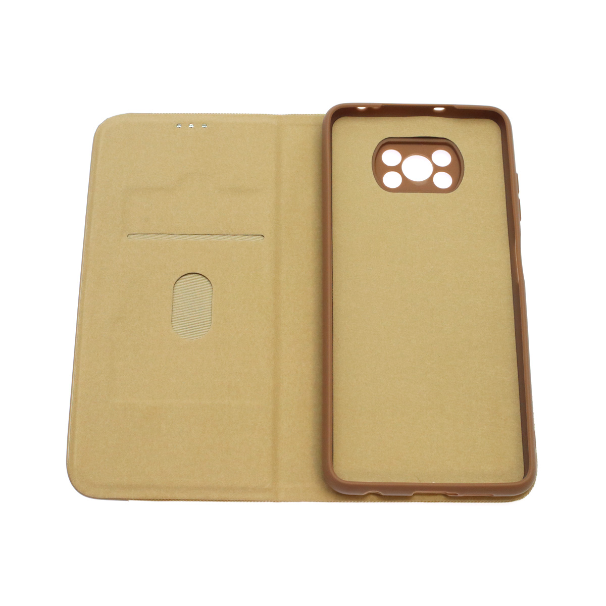 Чехол книжка MESH для XIAOMI POCO X3, POCO X3 Pro, текстиль, силикон, бархат, визитница, цвет золотистый