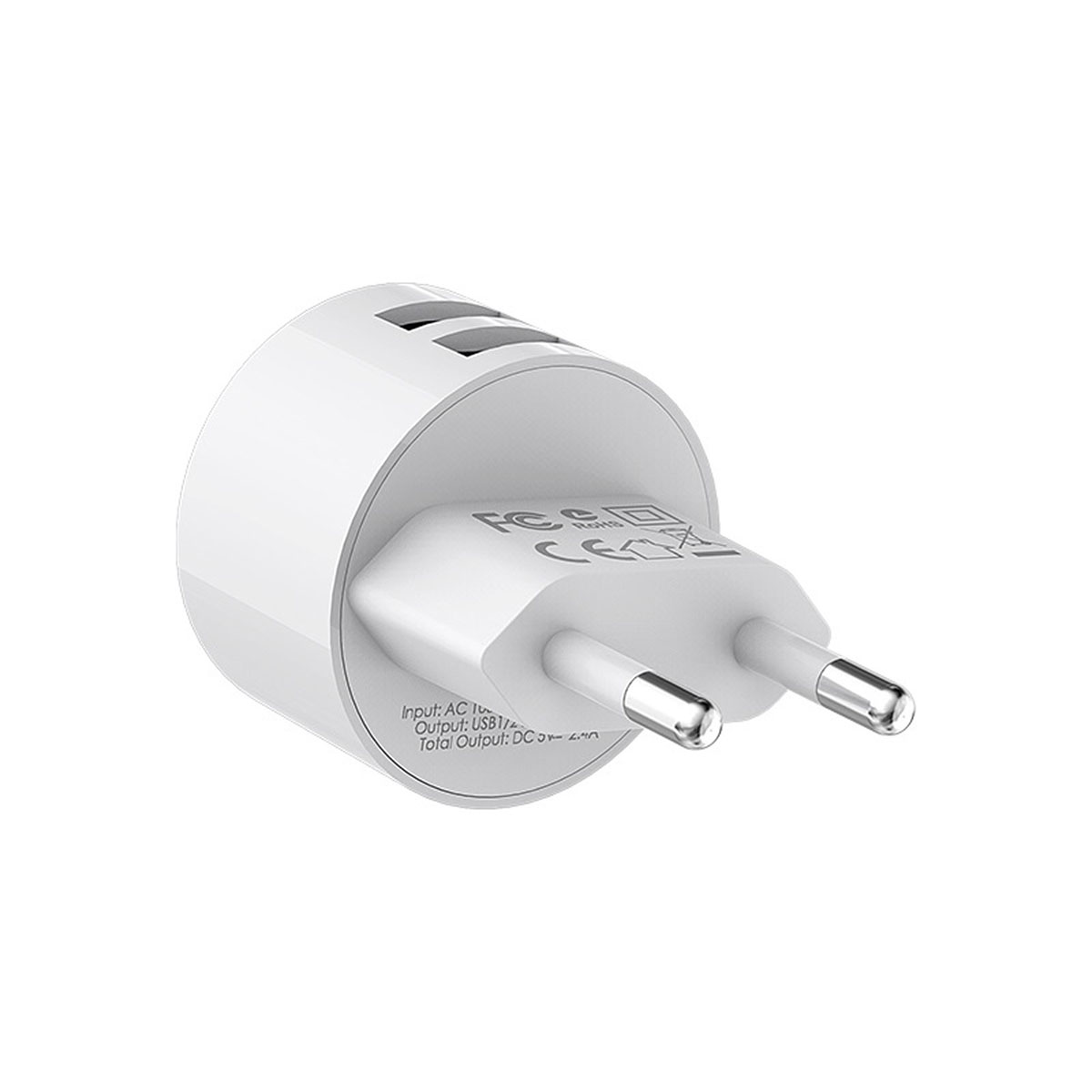 СЗУ (Сетевое зарядное устройство) BOROFONE BA23A Brilliant, 2.4A, 2 USB, цвет белый