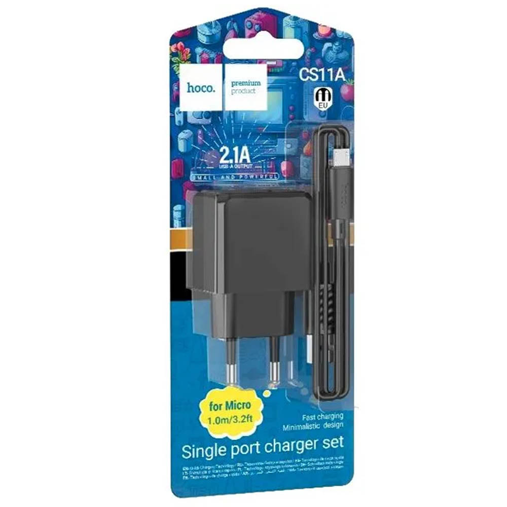 СЗУ (Сетевое зарядное устройство) с кабелем Micro USB HOCO CS11A, 10W, 1 USB, цвет черный СЗУ (Сетевое зарядное устройство) с кабелем Micro USB HOCO CS11A, 10W, 1 USB, цвет черный