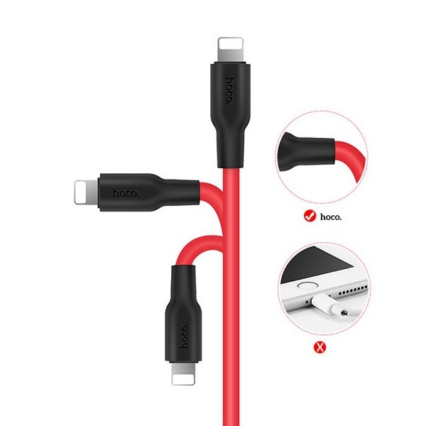 HOCO X21 Силиконовый кабель APPLE Lightning 8-pin (1м) негорючий, морозоустойчивый, чёрно-красный