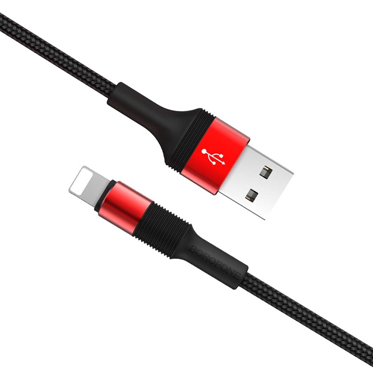 Кабель BOROFONE BX21 Outstanding APPLE Lightning 8 pin, 2.4A, длина 1 метр, нейлоновая оплетка, цвет черно красный