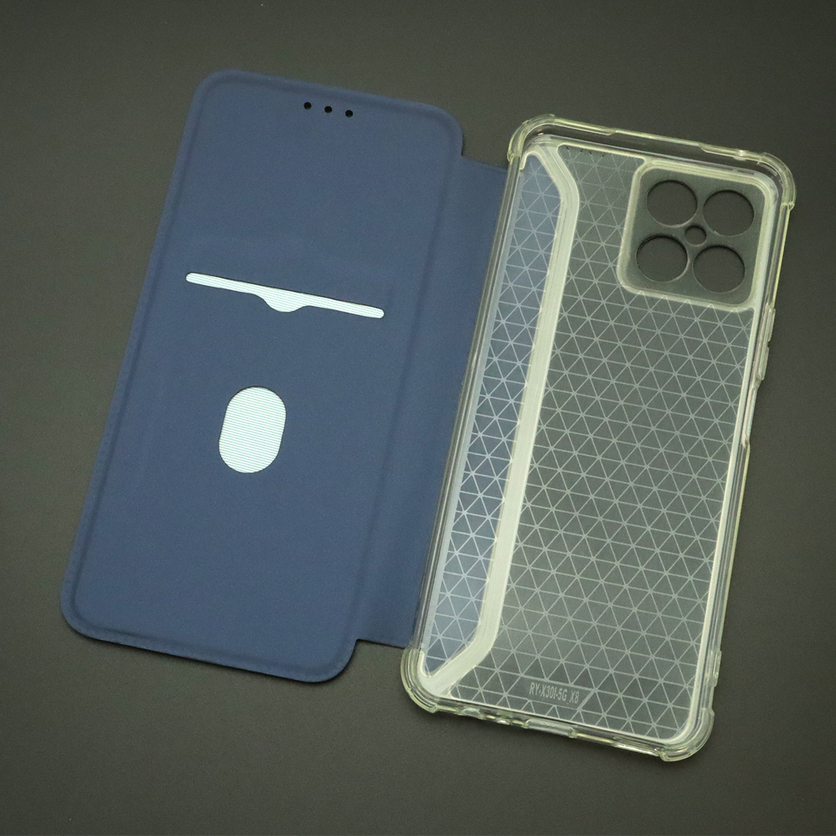 Чехол книжка для HUAWEI Honor X8, экокожа, визитница, цвет темно синий
