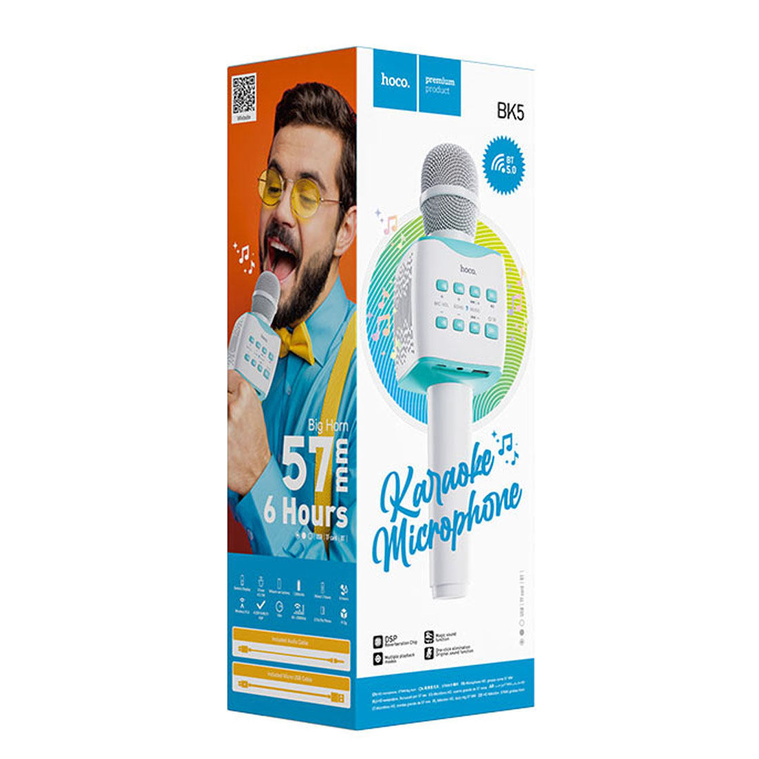 Колонка портативная, караоке-микрофон HOCO BK5 Cantando, цвет бело бирюзовый