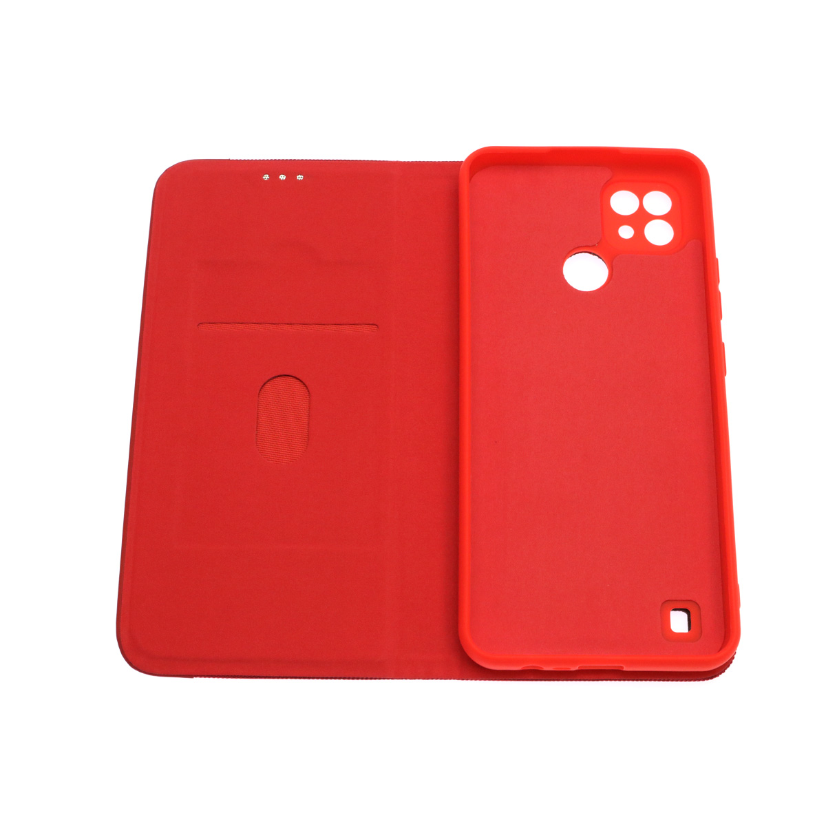 Чехол книжка MESH для Realme C21, текстиль, силикон, бархат, визитница, цвет красный