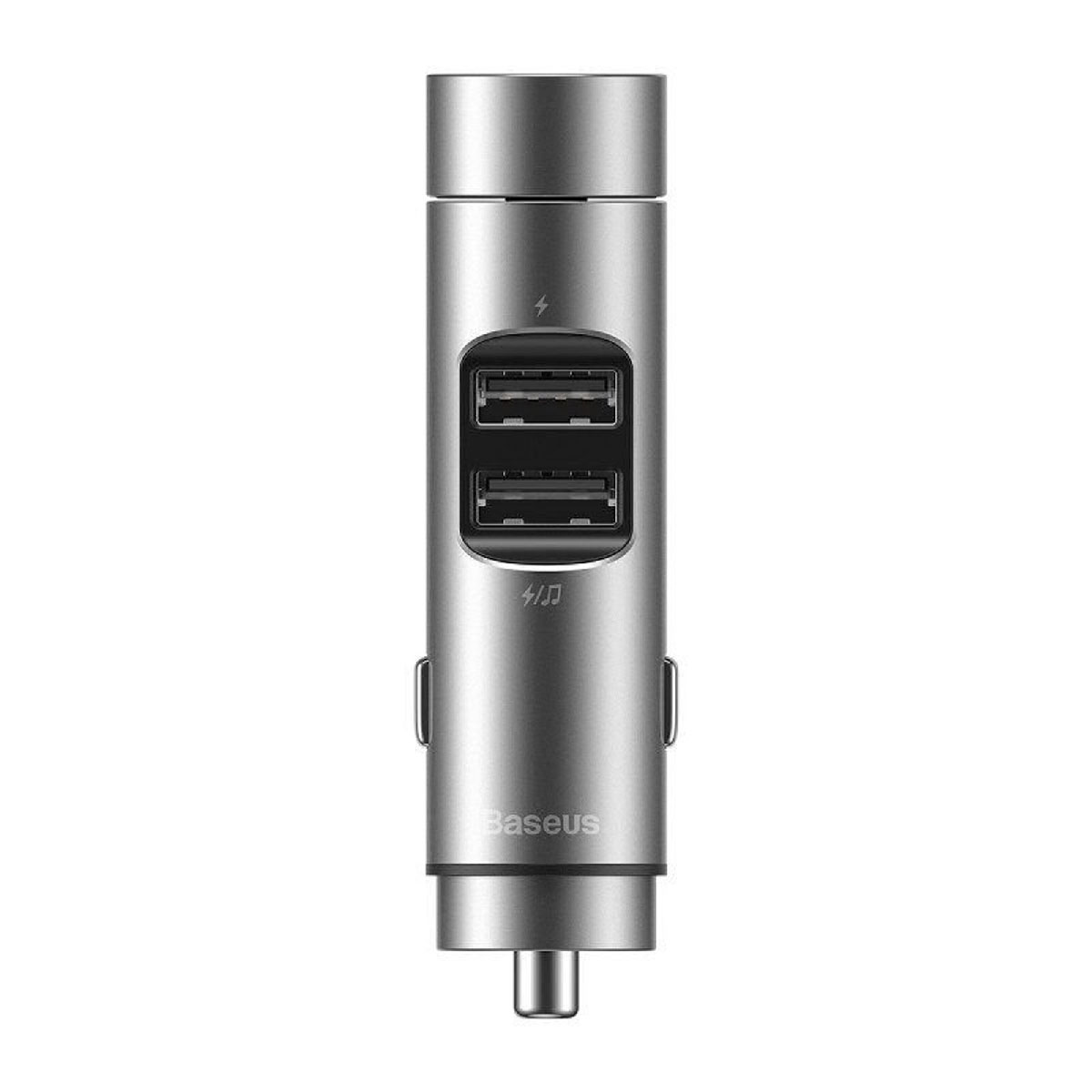 АЗУ (Автомобильное зарядное устройство) с FM-трансмиттером, 2 порта USB, Baseus Energy Column Car Wireless MP3, цвет серебристый (распродажа -50%)