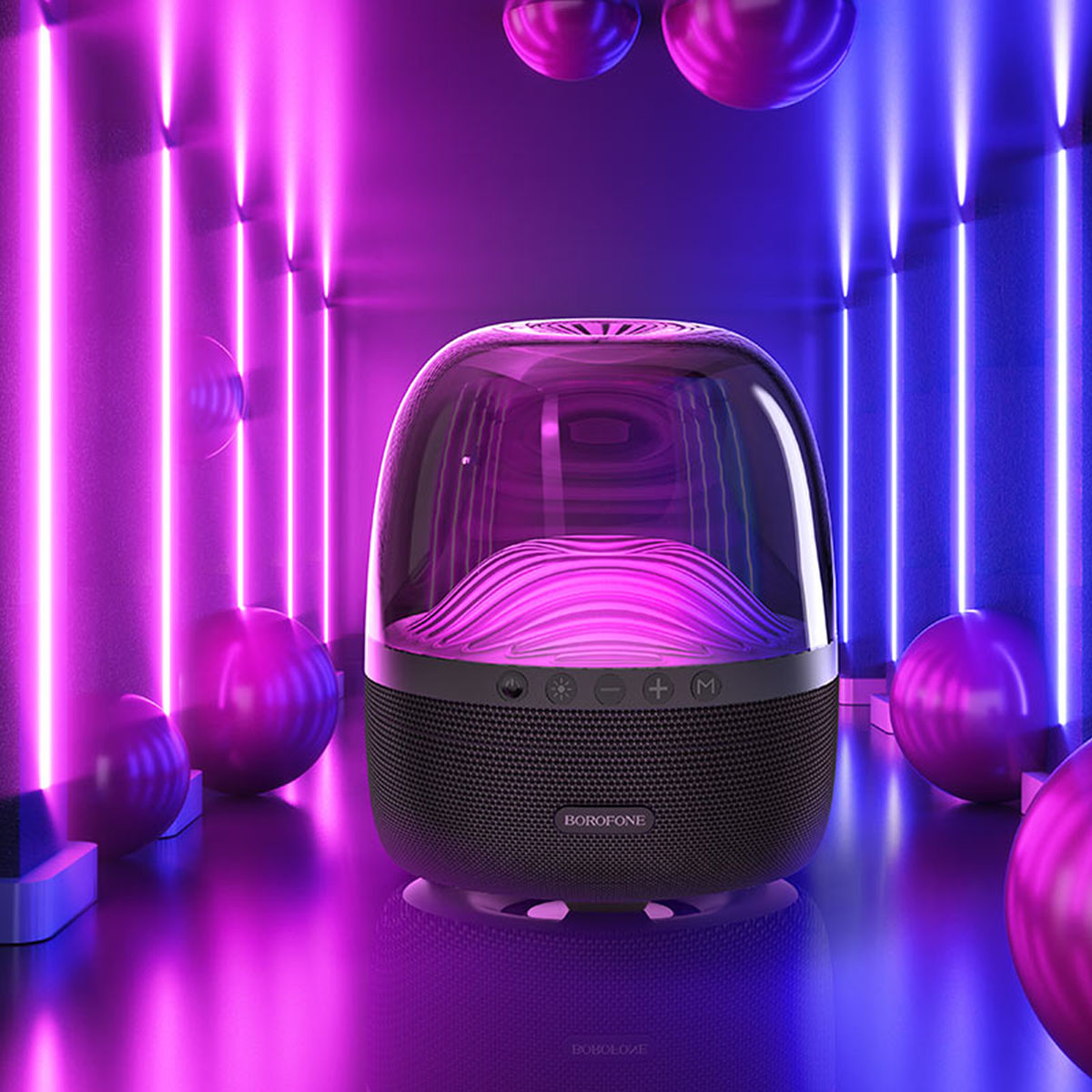 Портативная колонка BOROFONE BP8 Glazed, 11 световых режимов, RGB подсветка, цвет черный (распродажа -70%)