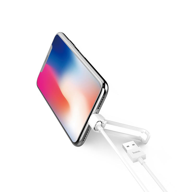 HOCO X31 зарядный дата кабель USB на Lightning 1м с подставкой ток 2.1А быстрая зарядка ABS+TPE материалы, цвет белый.