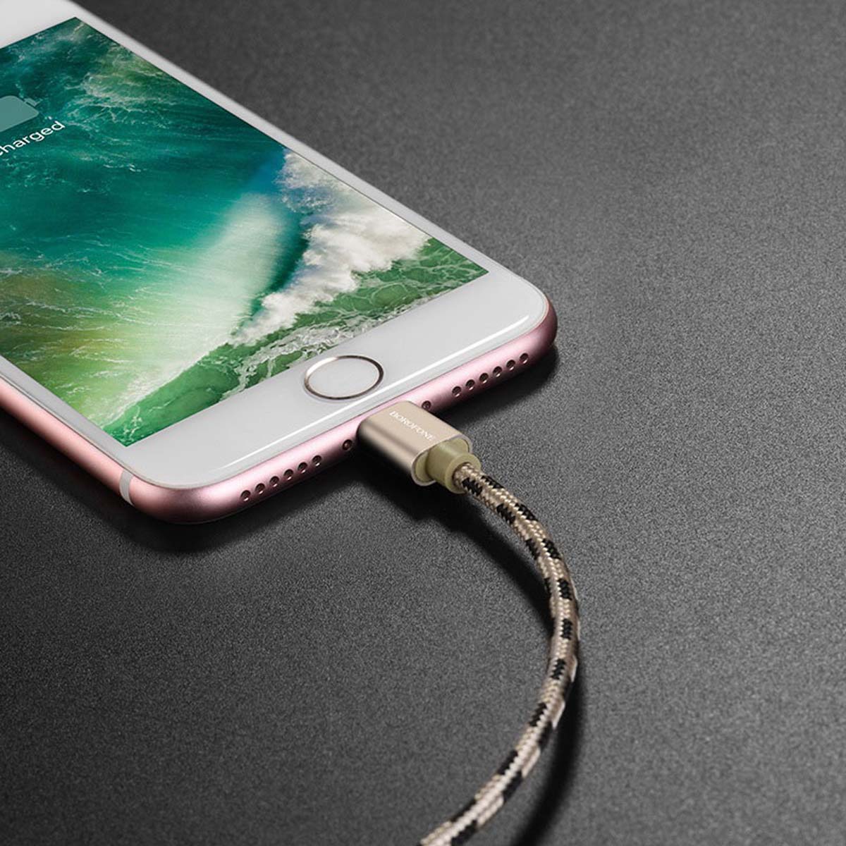 Кабель BOROFONE BX24 Ring current APPLE Lightning 8 pin, 2.4A, длина 1 метр, нейлоновая оплетка, цвет золотистый