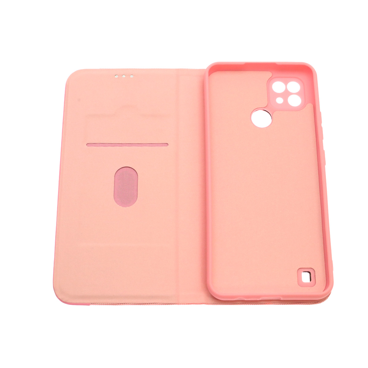 Чехол книжка MESH для Realme C21, текстиль, силикон, бархат, визитница, цвет розовый