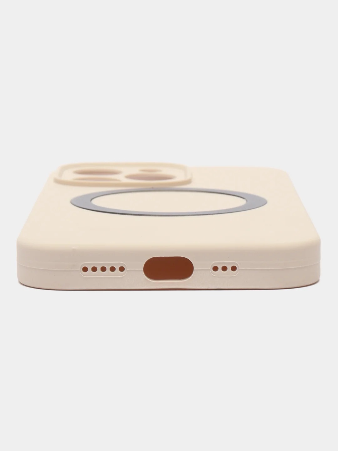 Чехол накладка Silicone Case для APPLE iPhone 13 Pro Max, с поддержкой MagSafe, защита камеры, силикон, бархат, цвет светло-бежевый
