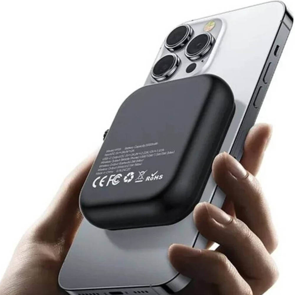 Внешний портативный аккумулятор, Power Bank YESIDO YP59, USB Type C 20W, беспроводная зарядка 15W, 5000 mAh, цвет черный