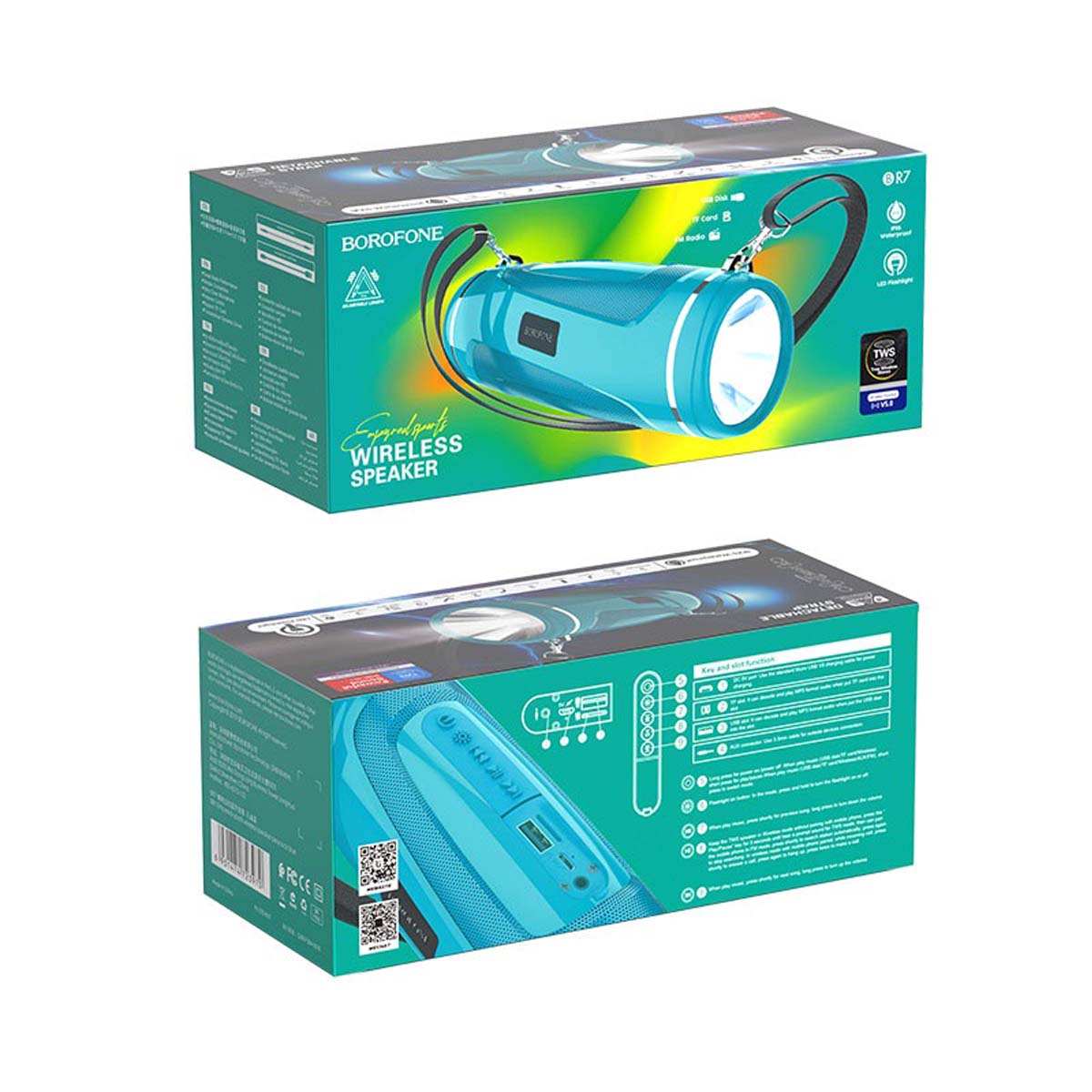Портативная колонка BOROFONE BR7 Empyreal sports, цвет бирюзовый (распродажа -50%)