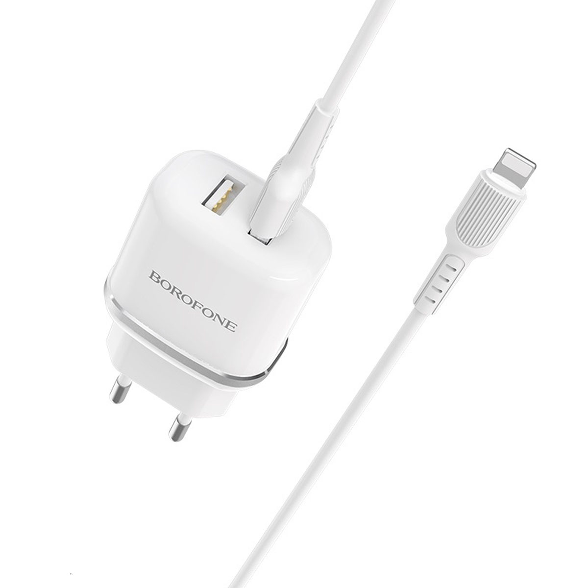 СЗУ (Сетевое зарядное устройство) BOROFONE BA25A с кабелем Lightning 8 pin, 2.4A, 2 USB, длина 1 метр, цвет белый | Последняя цена