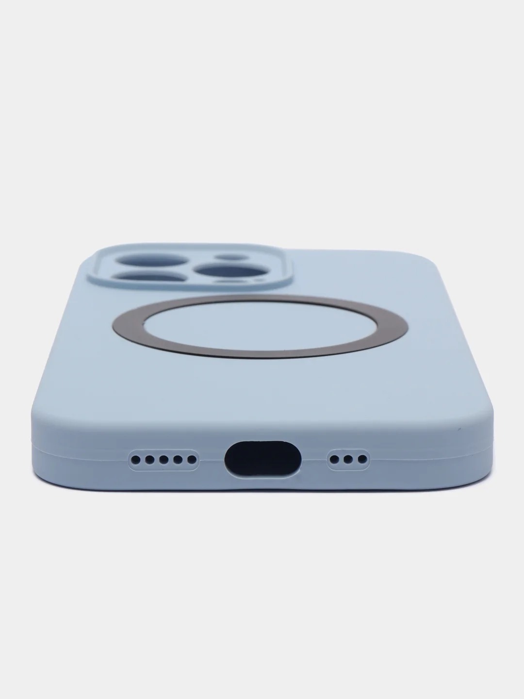 Чехол накладка Silicone Case для APPLE iPhone 13 Pro Max, с поддержкой MagSafe, защита камеры, силикон, бархат, цвет бледно-голубой