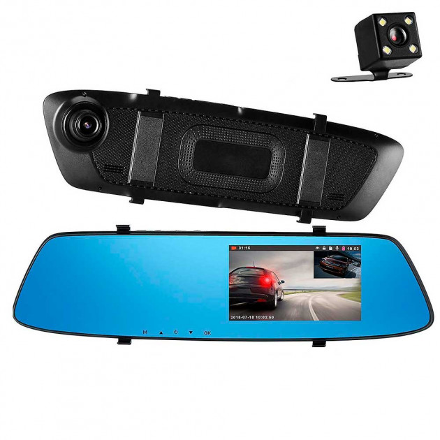 Автомобильное зеркало видеорегистратор L1001C, две камеры, цвет черный (распродажа -30%)