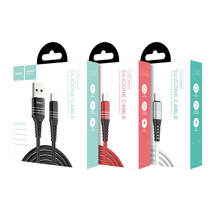 HOCO U46 Tricyclic кабель для зарядки и передачи данных USB для Micro USB, длина 1 метр, ток до 2А, оплетка TPE, цвет красный.