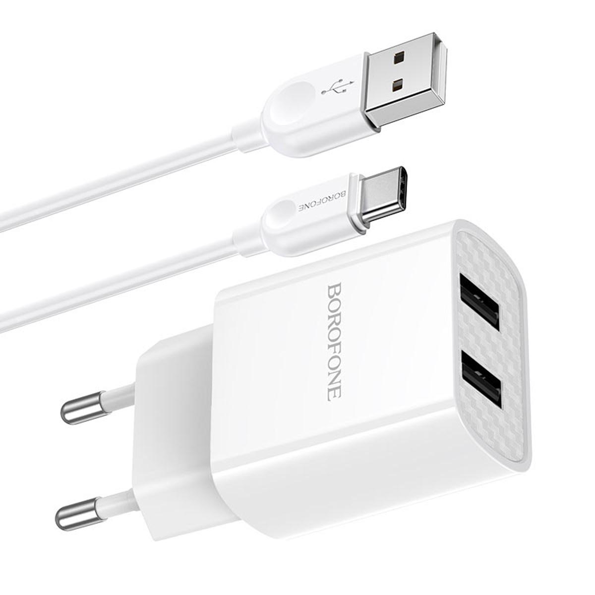 СЗУ (Сетевое зарядное устройство) BOROFONE BA53A Powerway с кабелем USB Type C, 2.1А, длина 1 метр, цвет белый