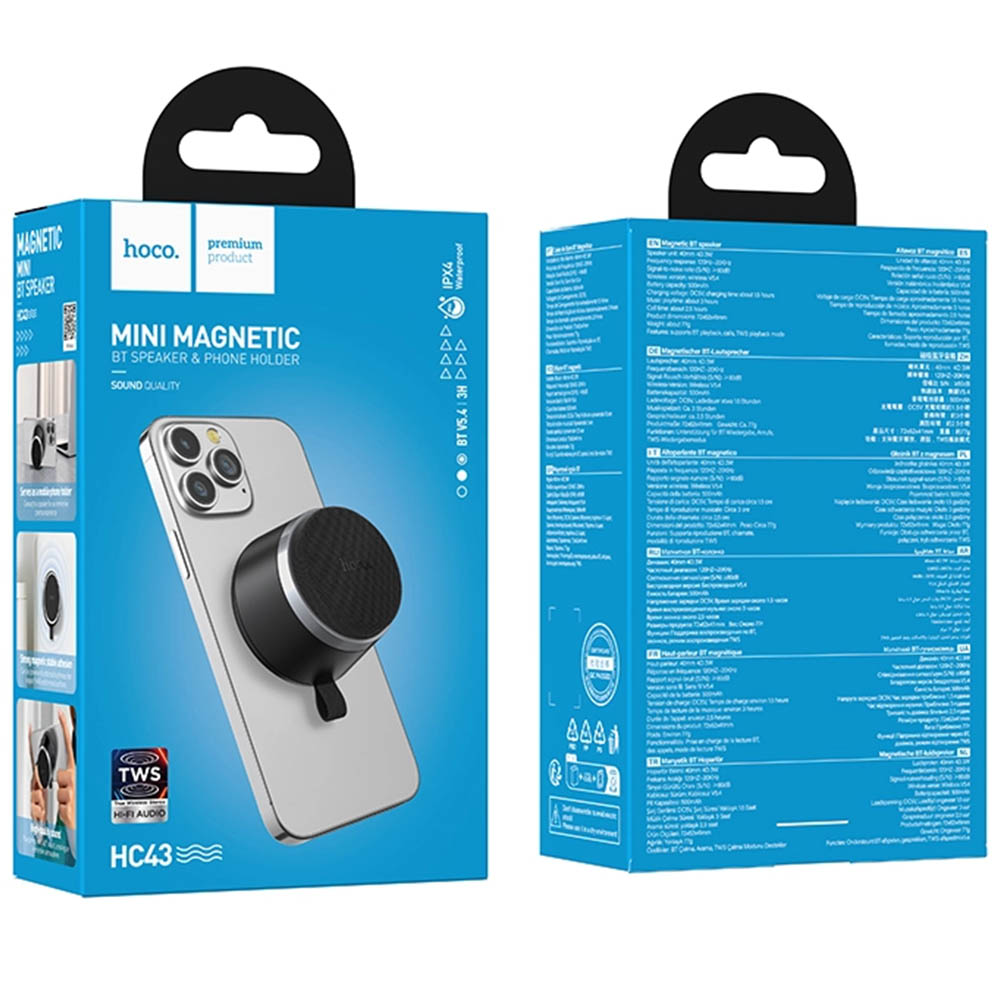 Портативная колонка HOCO HC43, Bluetooth, магнитное крепление, цвет черный (распродажа -30%)