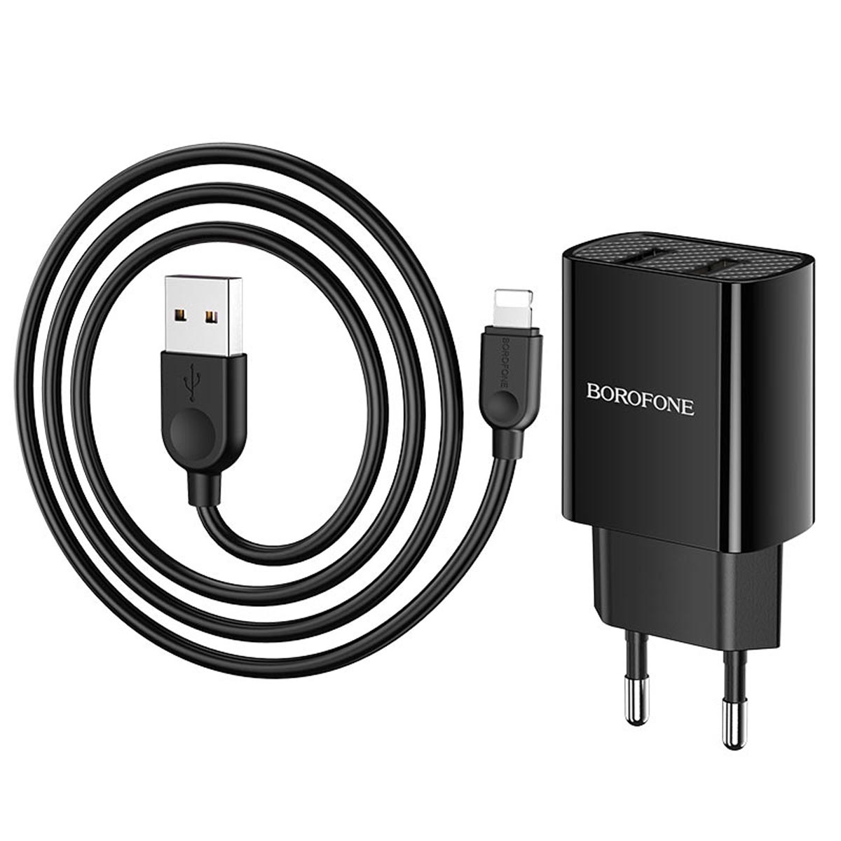 СЗУ (Сетевое зарядное устройство) BOROFONE BA53A Powerway с кабелем Lightning 8 pin, 2.1А, длина 1 метр, цвет черный