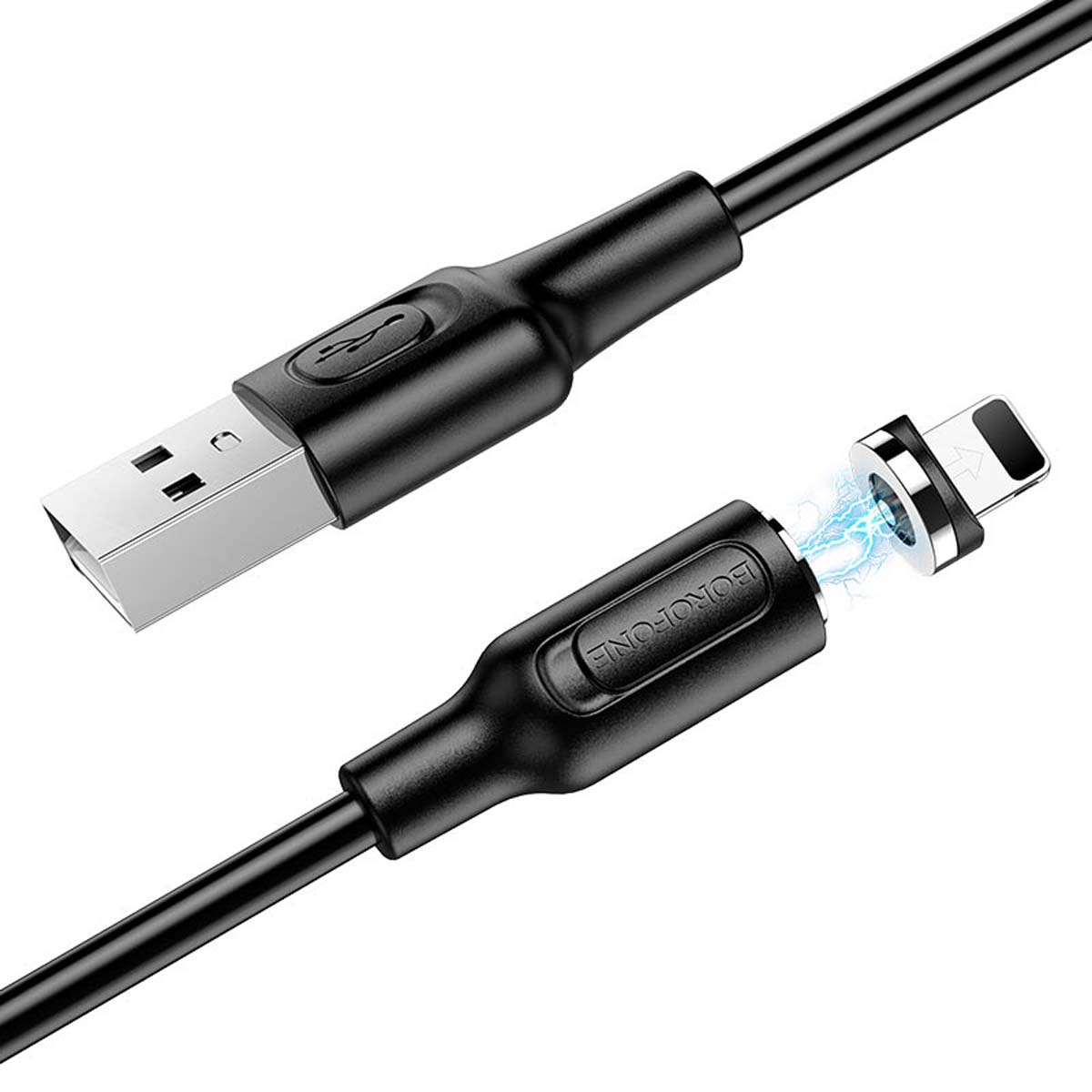 Магнитный зарядный кабель BOROFONE BX41 Amiable Lightning 8 pin, 2.4A, длина кабеля 1 метр, цвет черный | Все по 150