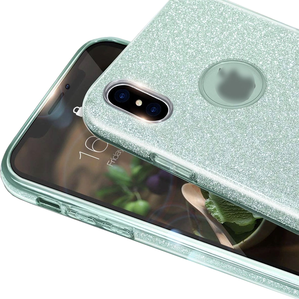 Чехол накладка Shine для APPLE iPhone XR, силикон, блестки, цвет зеленый