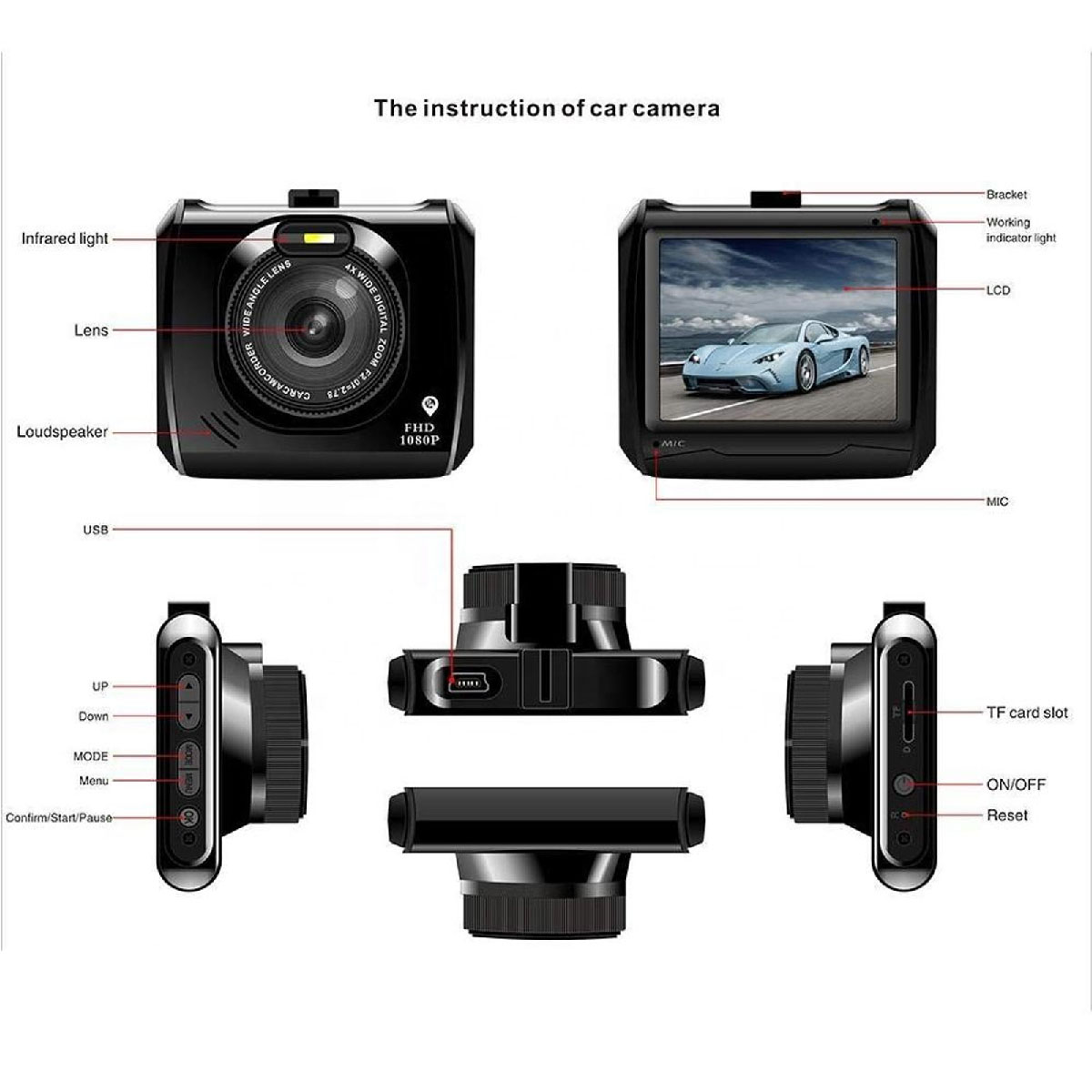 Автомобильный видеорегистратор Lingtong Q5 FHD 1080P, с подключением к телефону, цвет черный (Уценка: плохая упаковка)