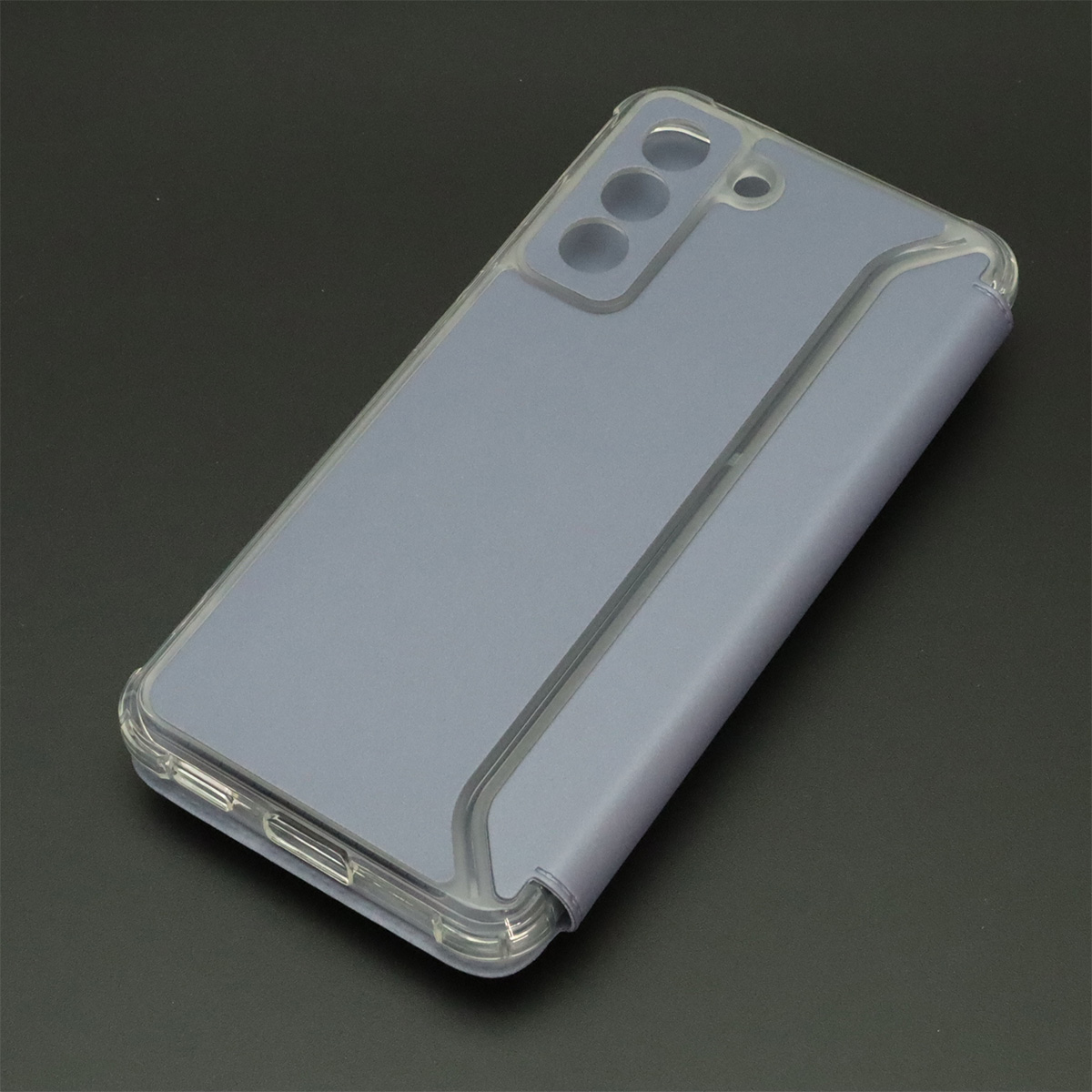 Чехол книжка для SAMSUNG Galaxy S21 FE (SM-G990B), экокожа, визитница, цвет темно серебристый