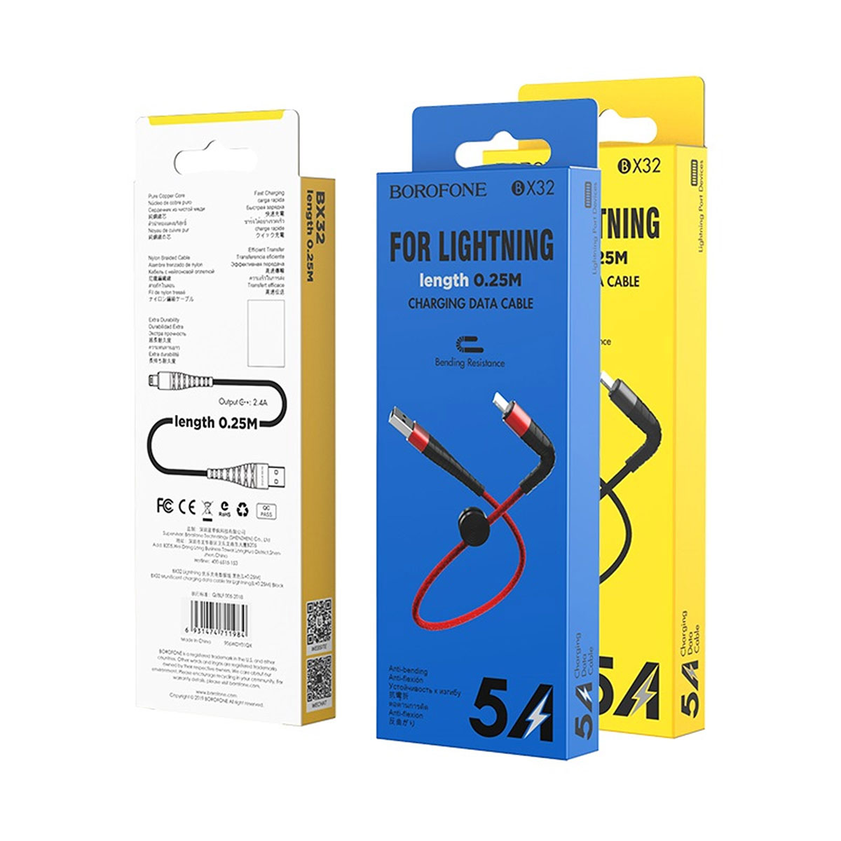 Кабель BOROFONE BX32 Munificent Lightning 8 pin, 2.4A, длина 0.25 метра, цвет черный