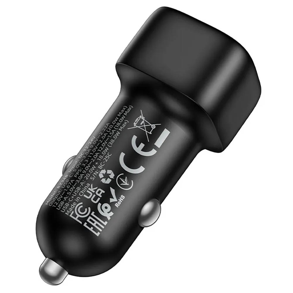 АЗУ (Автомобильное зарядное устройство) BOROFONE BZ34B Cloud, 1 USB 18W, 1 USB Type C 20W, PD20W, QC3.0, цвет черный