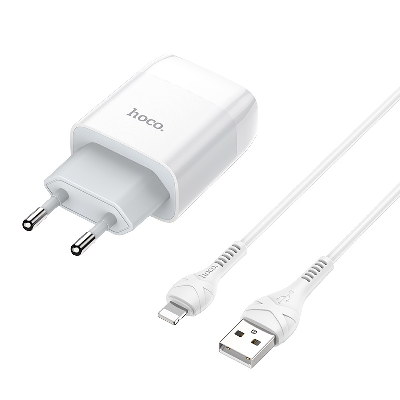СЗУ (Сетевое зарядное устройство) HOCO C73A Glorious c кабелем Lightning 8 pin, 2.4A, 2 USB, длина 1 метр, цвет белый
